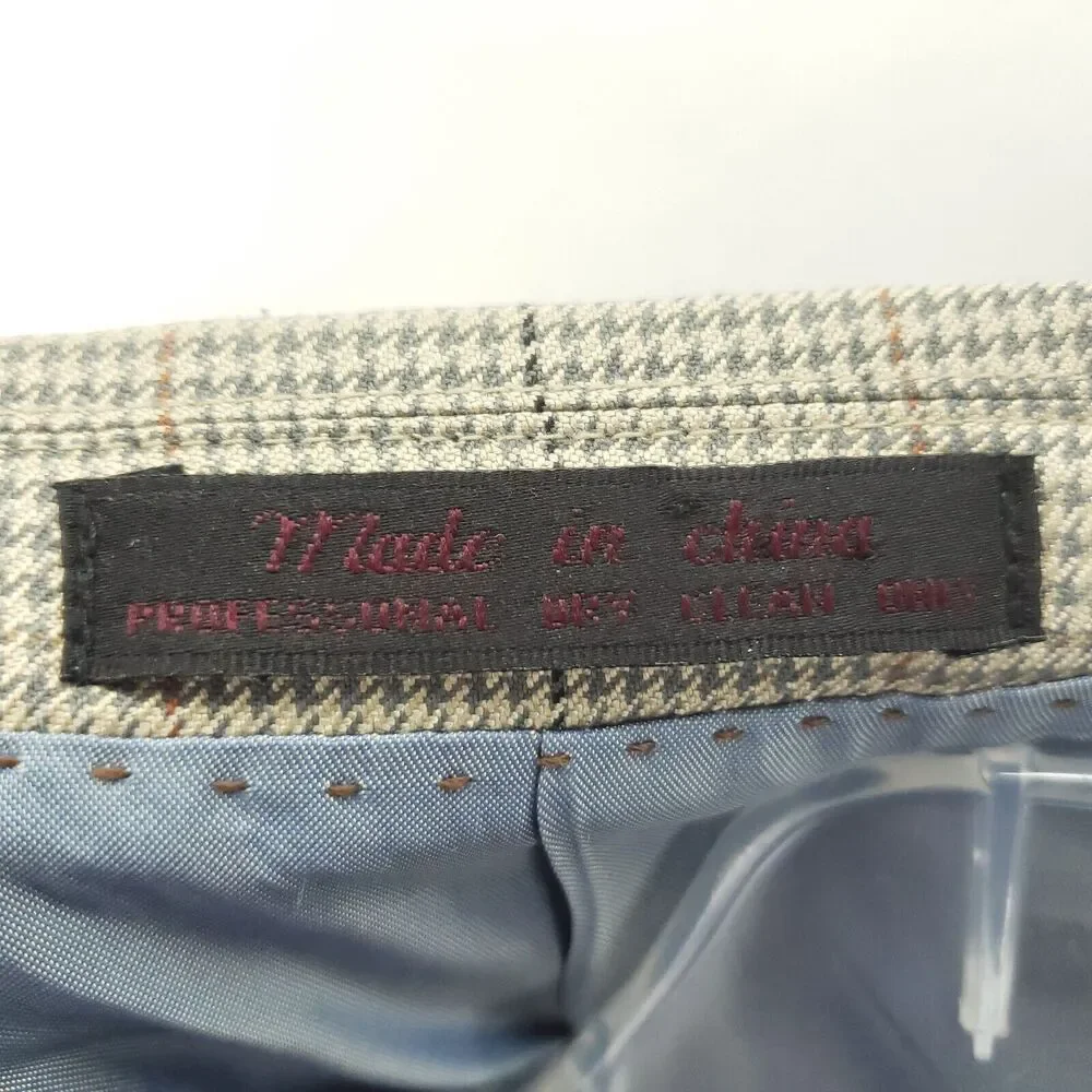 Alan Flusser Blazer Sport Coat Mens 40S Beige Houndstooth Silk Wool Formal